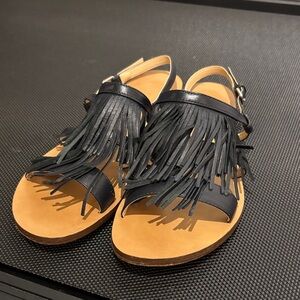 J Crew black fringe sandals